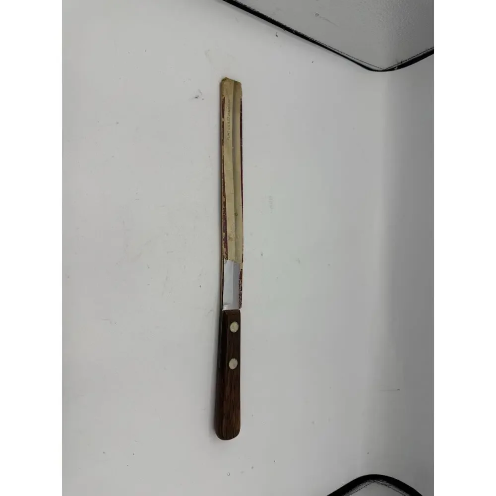 Vintage Flint Hollow Ground Steak Slicer Knife – 10.5” Wood Handle – Made in USA